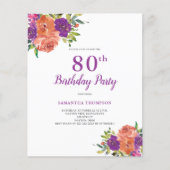 バジェット80th誕生日パープルフローラ招待状 チラシ (正面)