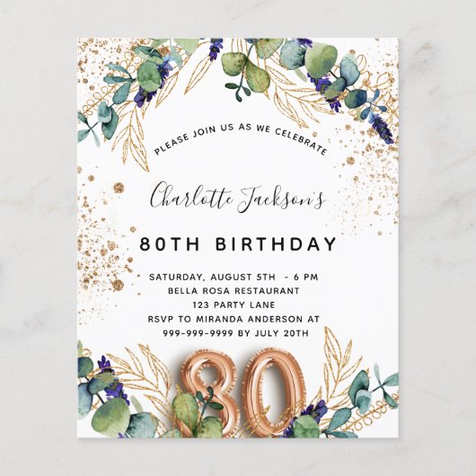 バジェット80th誕生日ユーカリ緑のグリッター (正面)