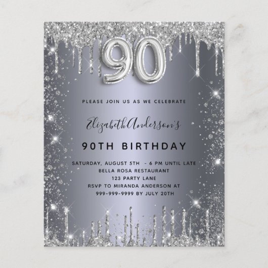 バジェット90th誕生日シルバーグリッター招待 (正面)
