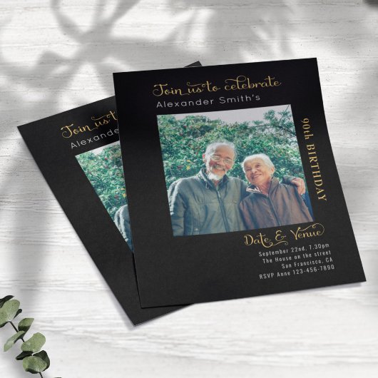 バジェット90th誕生日ブラック招待状 チラシ