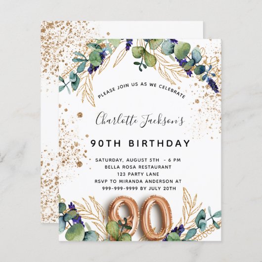 バジェット90th誕生日ユーカリ緑のグリッター (正面/裏面)