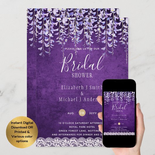 バジェット ウィステリア フラワーレース ブライダルシャワーの招待状 招待状