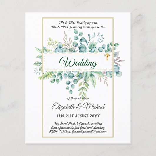 バジェット・カトリック結婚クリスチャンの緑の招待状 チラシ (正面)