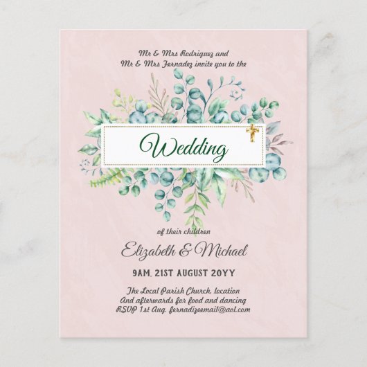 バジェット・カトリック結婚クリスチャンの緑の招待状 チラシ (正面)