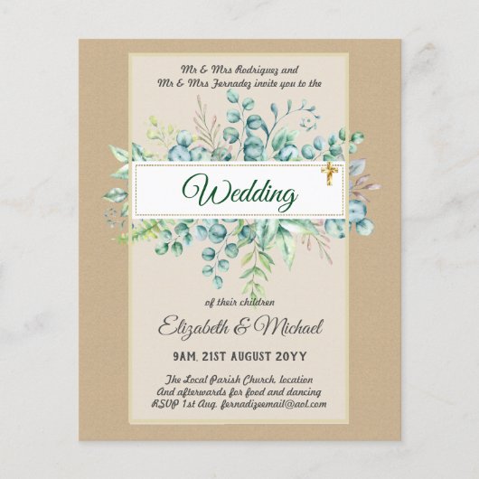 バジェット・カトリック結婚クリスチャンの緑の招待状 チラシ (正面)