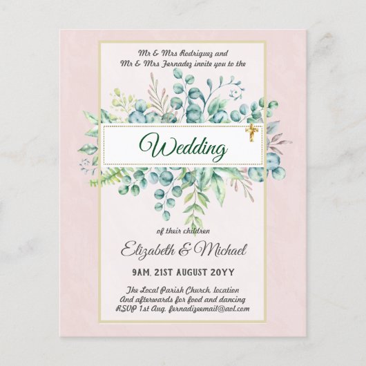 バジェット・カトリック結婚クリスチャンの緑の招待状 チラシ (正面)