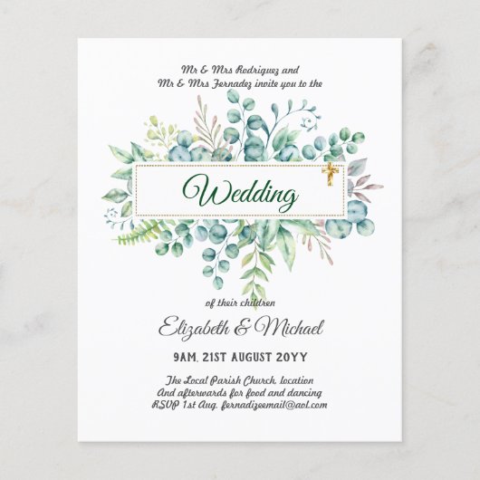 バジェット・カトリック結婚クリスチャンの緑の招待状 チラシ (正面)