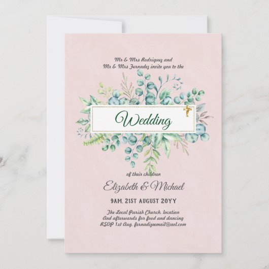 バジェット・カトリック結婚クリスチャンの緑の招待状 招待状 (正面)