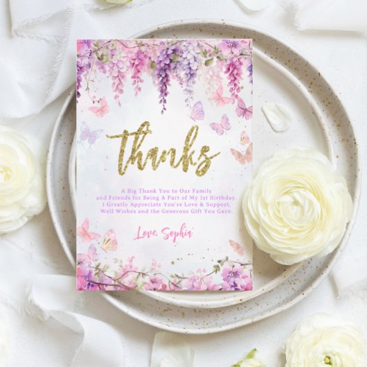 バジェット　ガーリー　ウィステリアゴールド　キッズ　バースデー サンキューカード