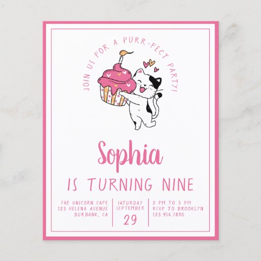 バジェット・キャット・キッドの誕生日パーティーへの招待 (正面)