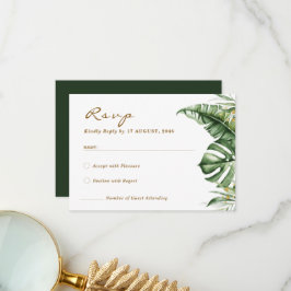 バジェット グリーンリーフ ボホ グリーン ウェディング RSVP カード