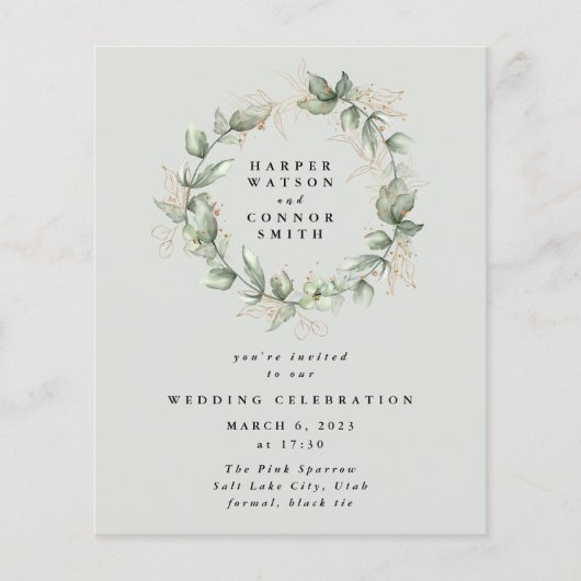 バジェット ゴールド ユーカリ リース 緑のガラス 結婚式 チラシ (正面)