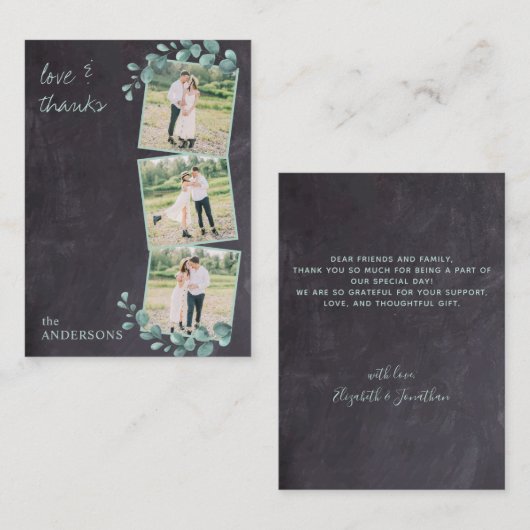 バジェット・チャルクボード・グリーン結婚リー写真ありがとう ノートカード (正面/裏面)