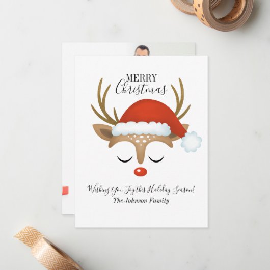 バジェット・トナカイの休日の写真クリスマス ノートカード (正面/裏面インサイチュ)