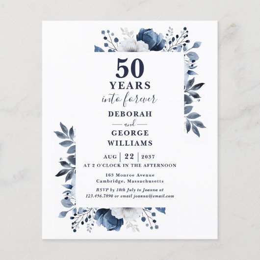 バジェット・ネイビー50周年結婚招待状 (正面)