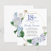 バジェット ハイドランジア ローズ 18歳の誕生日招待状 (正面/裏面)