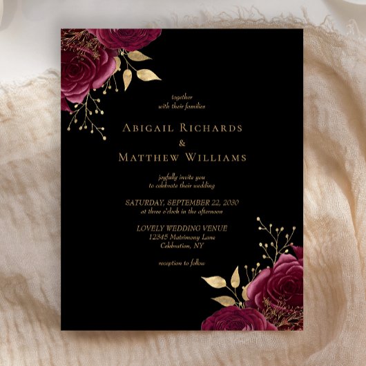 バジェット バーガンディ ゴールド フラワー ブラック ウェディング