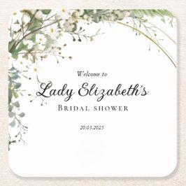 バジェット パープル フラワーズ ブリジャートン ブライダル シャワー スクエアペーパーコースター