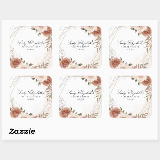 バジェット パープル フラワーズ ブリッジトン ブライダルシャワー スクエアシール (シート)