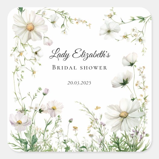 バジェット パープル フラワーズ ブリッジトン ブライダル シャワー スクエアシール (正面)