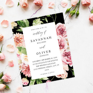 バジェット ピンク＆ピーチ フローラル＆グリーン ウェディング ブラック チラシ