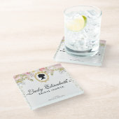 バジェット ピンク フラワーズ ブリジャートン ブライダルシャワー ガラスコースター (アングル)