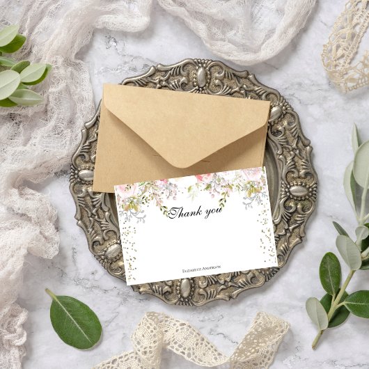 バジェット ピンク フラワーズ ブリジャートン ブライダルシャワー サンキューカード