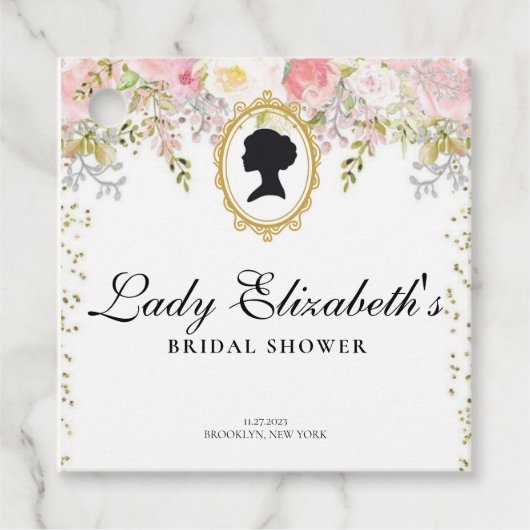 バジェット ピンク フラワーズ ブリジャートン ブライダルシャワー フェイバータグ (正面)