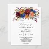 バジェット・ブルゴーニュ、ネイビー、オレンジ秋結婚フローラ (正面/裏面)