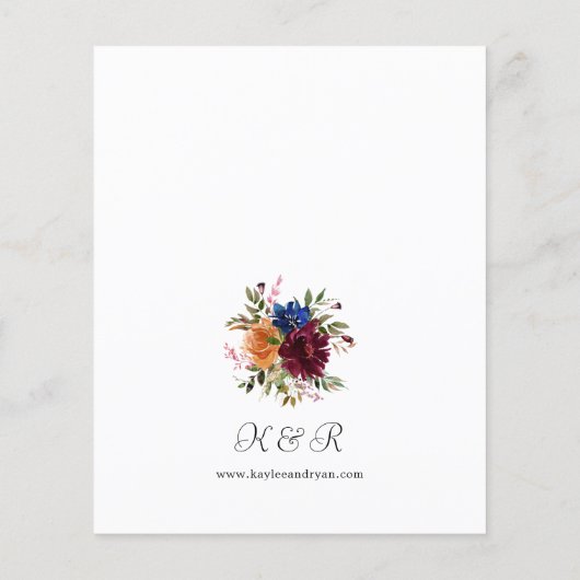 バジェット・ブルゴーニュ、ネイビー、オレンジ秋結婚フローラ (裏面)