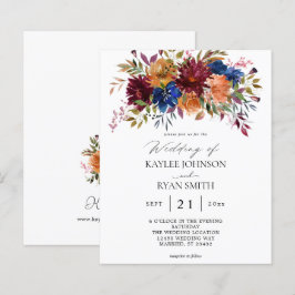 バジェット・ブルゴーニュ、ネイビー、オレンジ秋結婚フローラ