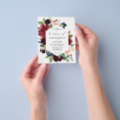 バジェット・ブルゴーニュ、ピンク、ネイビーフローラズ結婚フライヤー チラシ (手)