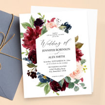 バジェット・ブルゴーニュ、赤面・ピンク、ネイビーフローラ結婚ズ