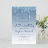 バジェット ブルー グリッター ドリップ 50歳の誕生日招待状 (スタンド正面)