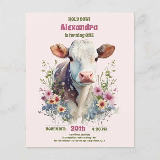 バジェット・ホーリー・カウイI'm One Cow Girl 1st誕生日 チラシ (正面)