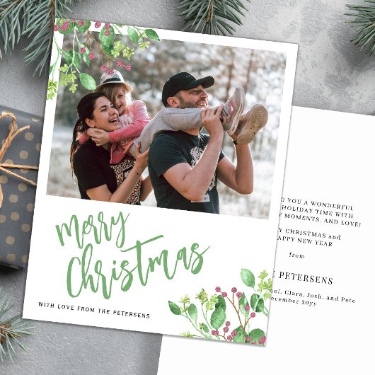 バジェット・メリークリスマスフォト緑のホリデーカード