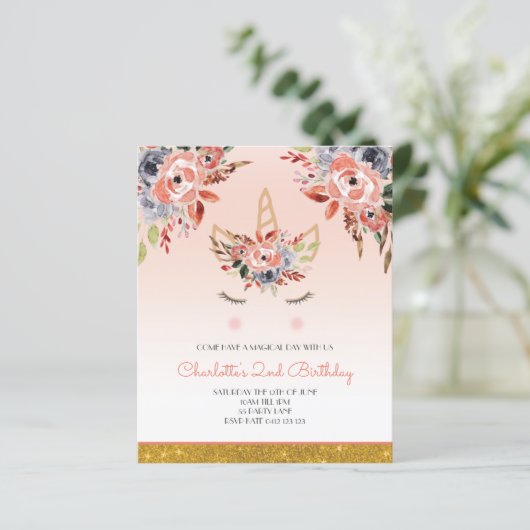 バジェット、ユニコーンウォーター花模様ガール招待状 (スタンド正面)