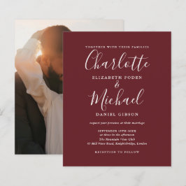 バジェット ローズウッド ピンク フォト ウェディング インビテーション