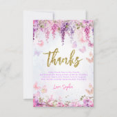 バジェット 乙女のような藤の花のゴールドの蝶の子供の誕生日 サンキューカード (正面)