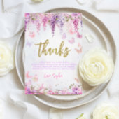 バジェット 乙女のような藤の花のゴールドの蝶の子供の誕生日 サンキューカード