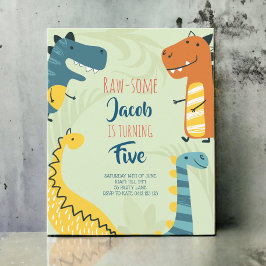 バジェット、生の可愛い恐竜の誕生日招待状