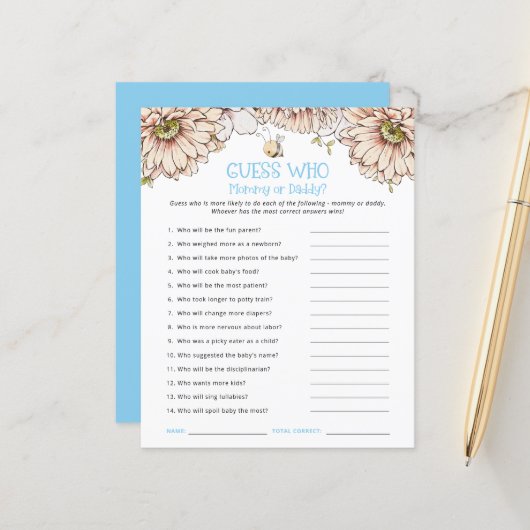 バジェットBee推測だれお母さんパパブルーベビーシャワーゲーム (正面/裏面インサイチュ)