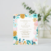 バジェットBohoティール（緑がかった色）水彩フローラ結婚式の招待 (スタンド正面)