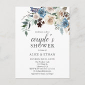 バジェットBohoブルーニュートラルフラワーカップルシャワー インビテーションポストカード (正面)