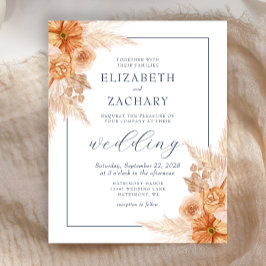 バジェットBoho乾燥フローラネイビーブルーウェディング招待