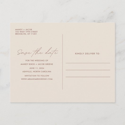 バジェットBoho写真結婚式の日付を保存 案内ポストカード (裏面)