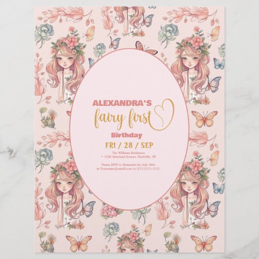 バジェットBoho妖精ファースト・ガールの最初の誕生日 チラシ (正面)
