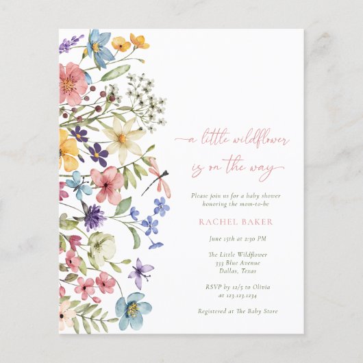 バジェットBoho小さなワイルドフラワーガールの赤ちゃんシャワー チラシ (正面)