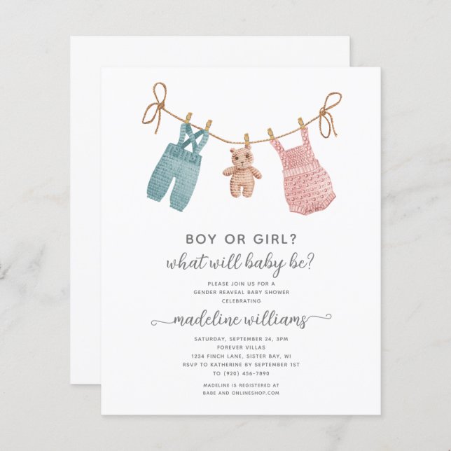 バジェットBOHO赤ちゃん服ジェンダーがシャワーを明らかにする (正面/裏面)