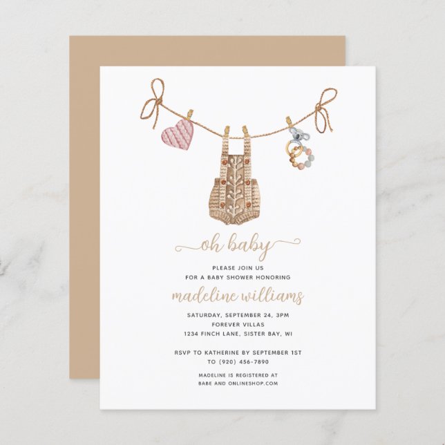 バジェットBOHO赤ちゃん服ニュートラルああ赤ちゃんシャワー (正面/裏面)